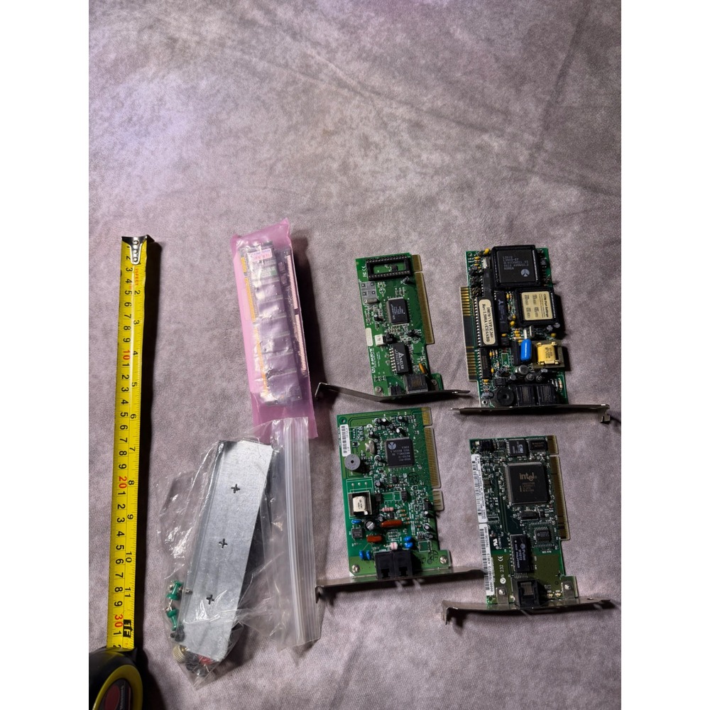 Vintage Computer Parts Lot Intel Linksys Compaq Network Cards Modem PC133 RAM